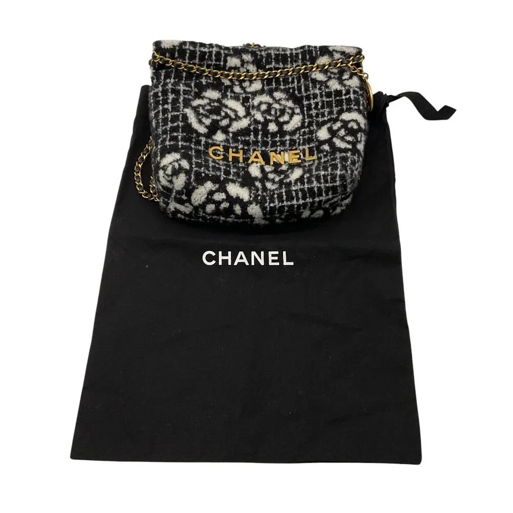 Chanel 2022 Black / White / Gold Hardware Camellia Hobo Bag
